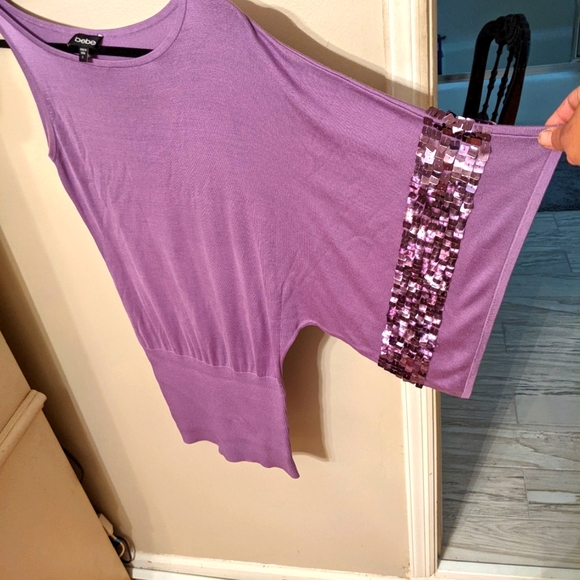 Bebe S Purple One-Shoulder Top with Sequin Detail - Picture 2 of 4